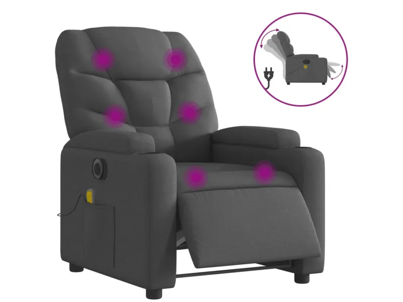 Fauteuil inclinable de massage électrique gris foncé tissu