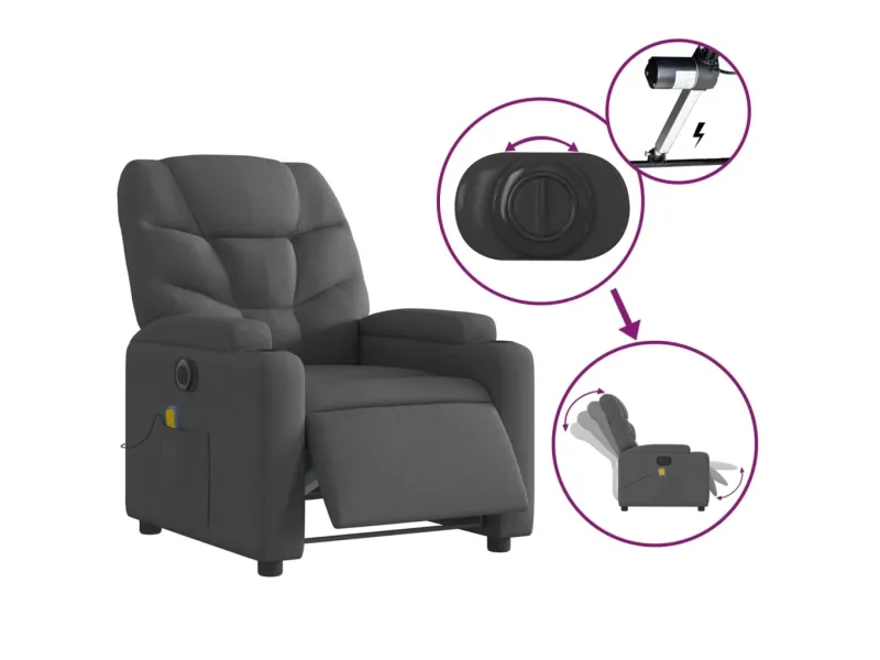 Fauteuil inclinable de massage électrique gris foncé tissu