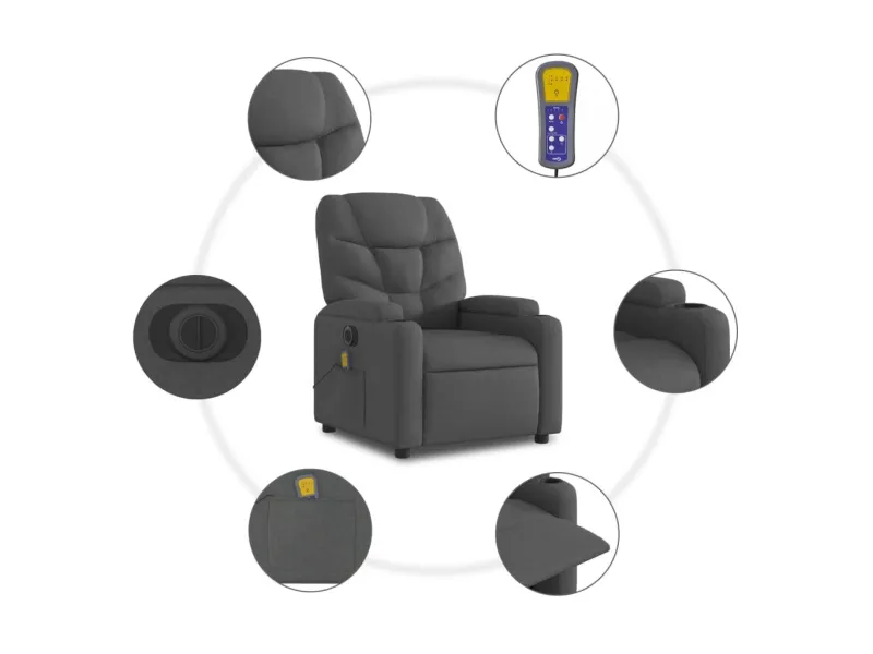 Fauteuil inclinable de massage électrique gris foncé tissu