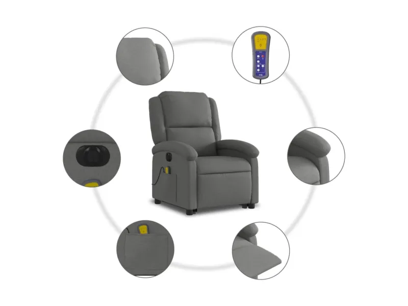 Fauteuil inclinable de massage électrique Gris foncé Tissu