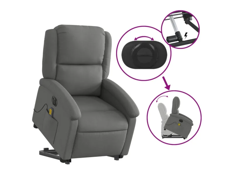 Fauteuil inclinable de massage électrique Gris foncé Tissu