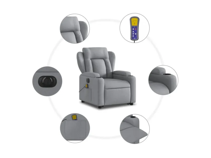 Fauteuil inclinable de massage électrique Gris clair Tissu