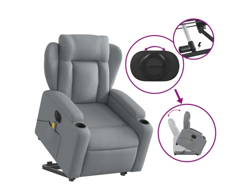 Fauteuil inclinable de massage électrique Gris clair Tissu