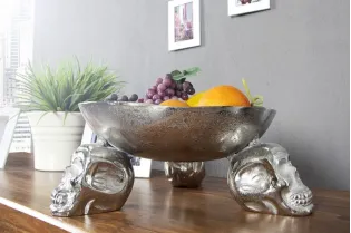 Bol de fruits design crânes en aluminium argenté