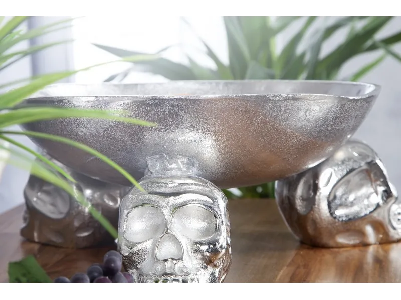 Bol de fruits design crânes en aluminium argenté