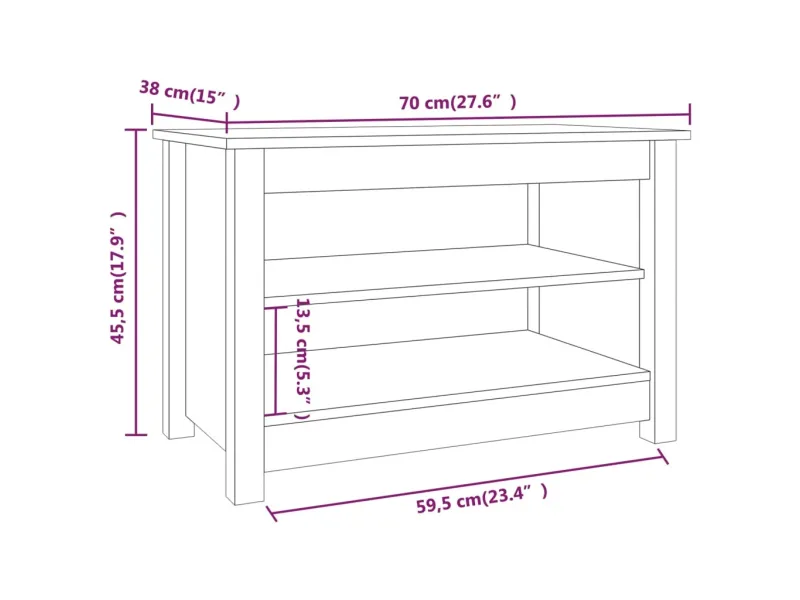 Banc à chaussures 70x38x45,5 cm Bois de pin massif