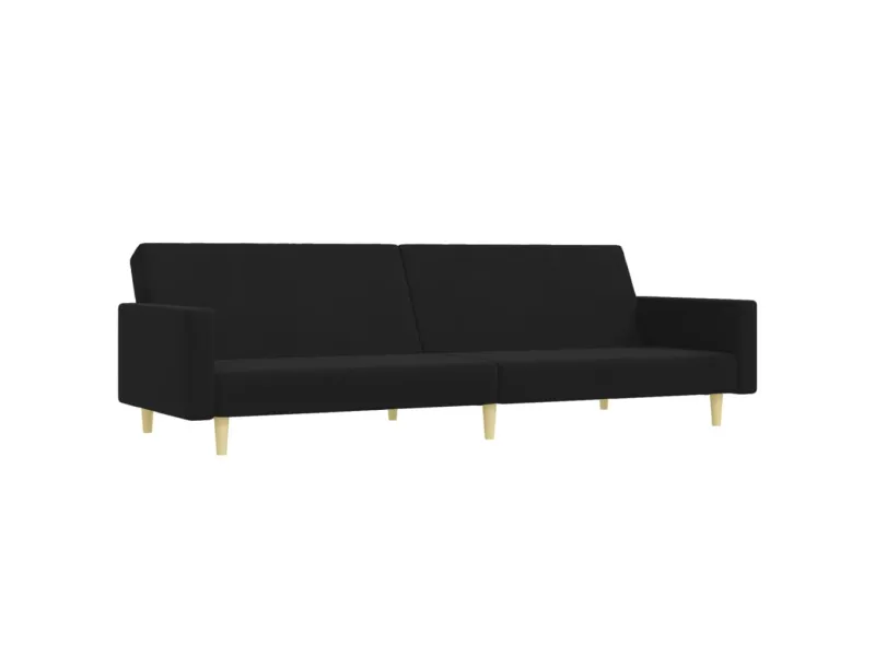 Canapé-lit à 2 places avec repose-pied noir tissu