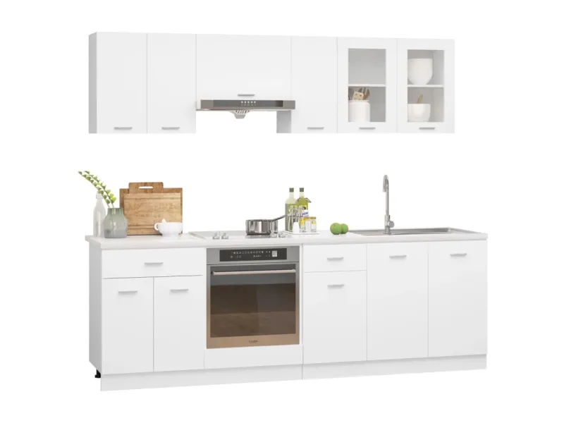 Ensemble de meubles de cuisine 8 pcs Blanc Aggloméré