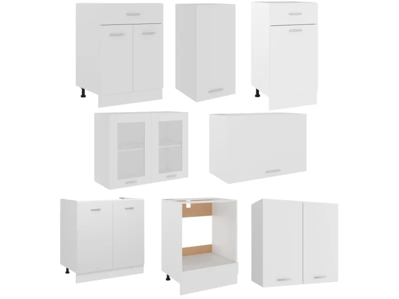 Ensemble de meubles de cuisine 8 pcs Blanc Aggloméré