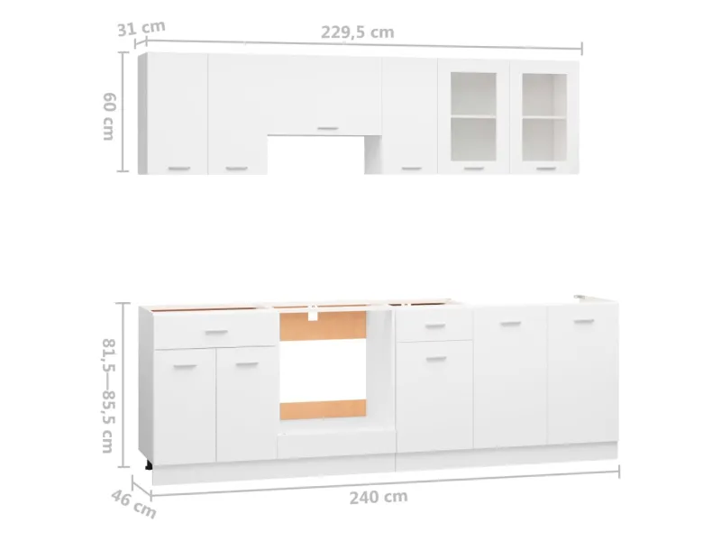 Ensemble de meubles de cuisine 8 pcs Blanc Aggloméré
