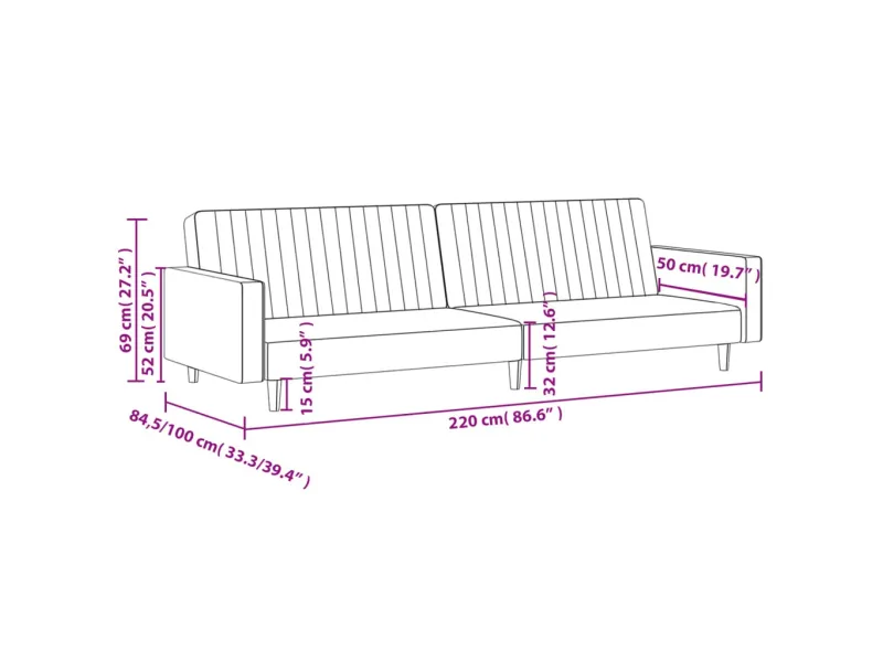 Canapé-lit à 2 places gris foncé velours