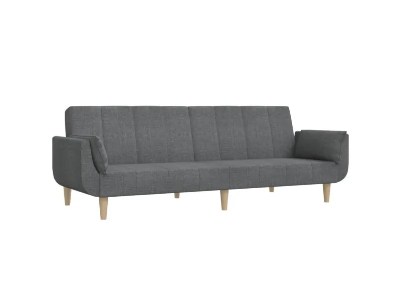 Canapé-lit à 2 places avec deux oreillers gris clair tissu