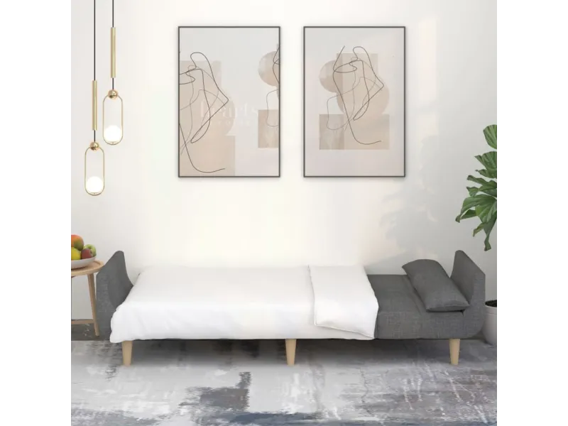 Canapé-lit à 2 places avec deux oreillers gris clair tissu