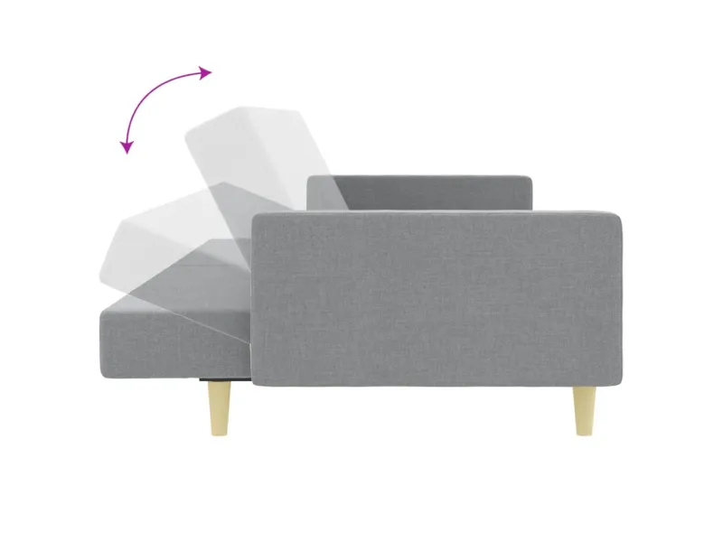 Canapé-lit à 2 places avec repose-pied gris clair tissu