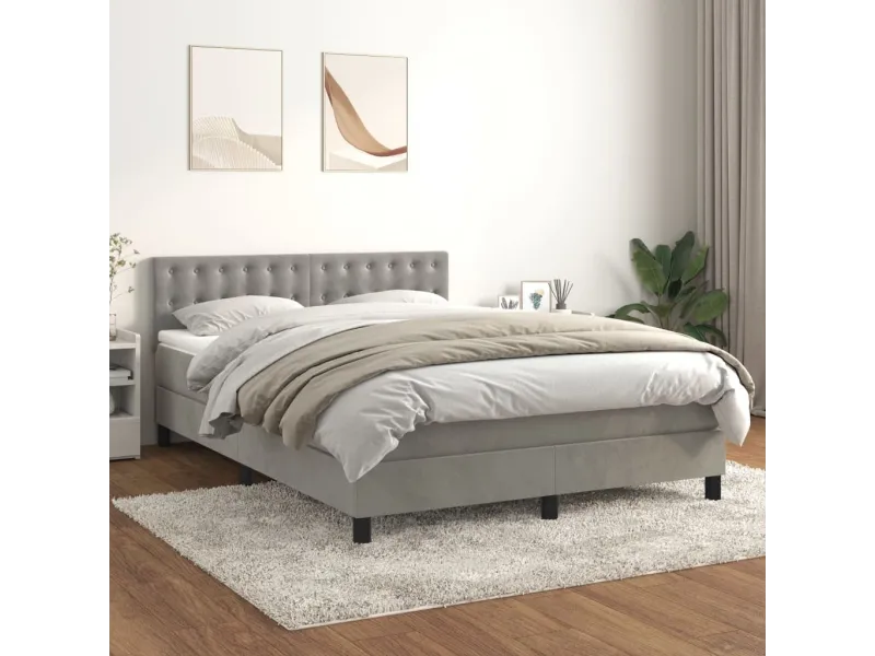 cadre de lit et matelas Gris clair 140x200cm Velours
