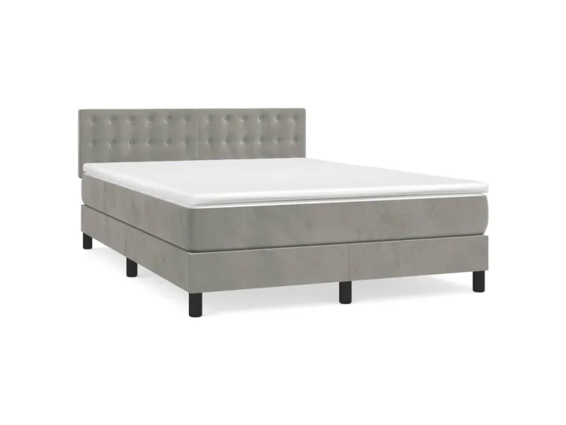 cadre de lit et matelas Gris clair 140x200cm Velours