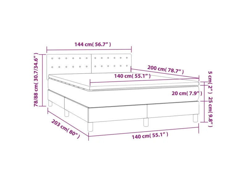 cadre de lit et matelas Gris clair 140x200cm Velours