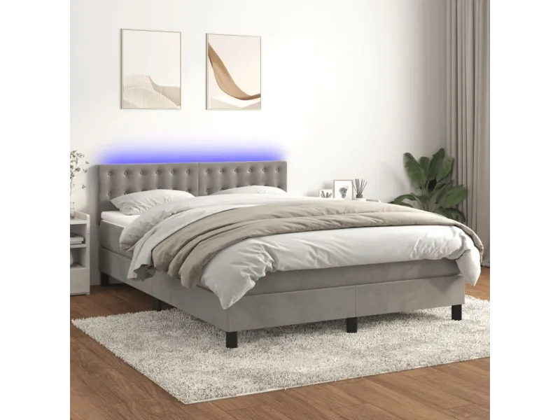 cadre de lit avec matelas LED Gris clair 140x200 cm