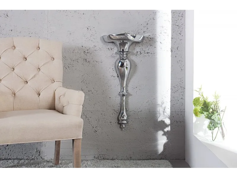 Support mural style baroque 60 cm en aluminium argenté