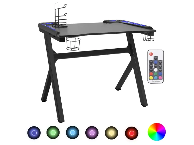 Bureau de jeu à LED en forme de Y noir 90x60x75 cm