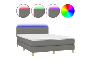 cadre de lit et matelas et LED Gris foncé 140x200 cm 2