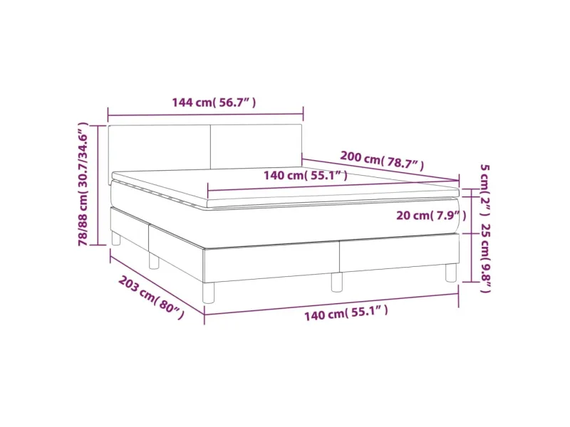cadre de lit avec matelas LED Gris clair 140x200 cm