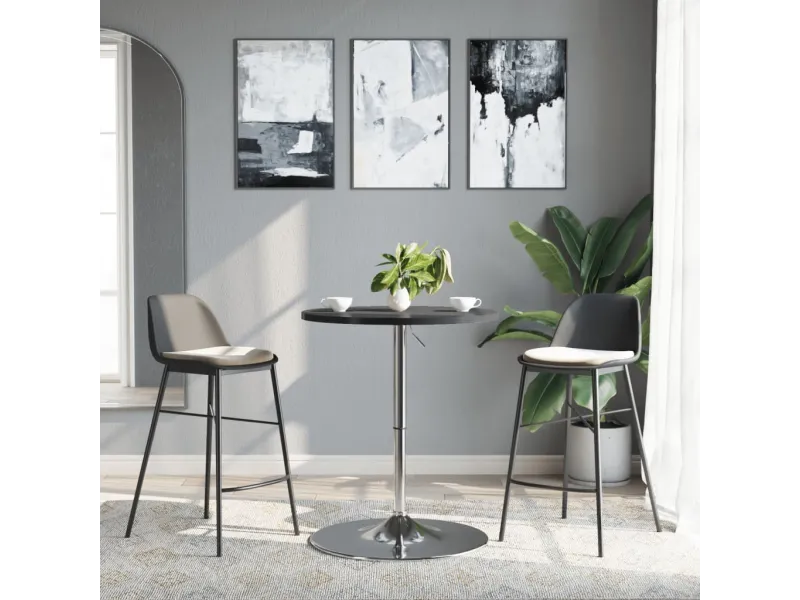 Table de bar noir 60x60x90 cm bois d'ingénierie et acier chromé