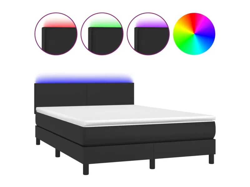 cadre de lit avec matelas et LED Noir 140x200 cm