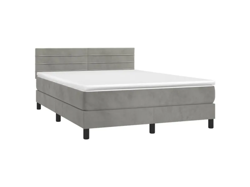 cadre de lit et matelas Gris clair 140x200cm Velours