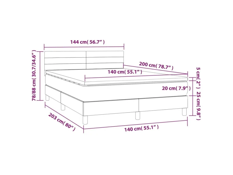 cadre de lit et matelas Gris clair 140x200cm Velours