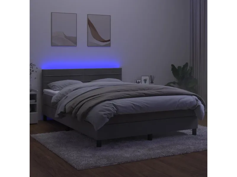 cadre de lit avec matelas LED Gris clair 140x200 cm