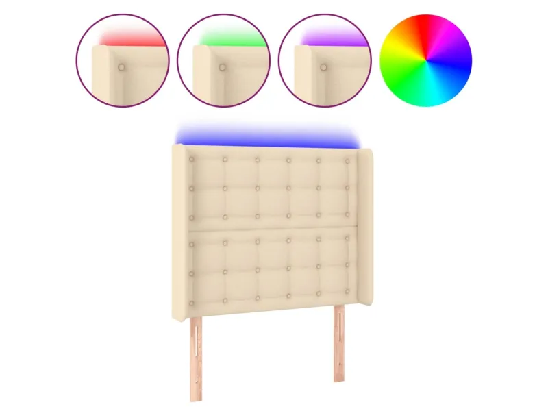 Tête de lit à LED Crème 93x16x118/128 cm Tissu