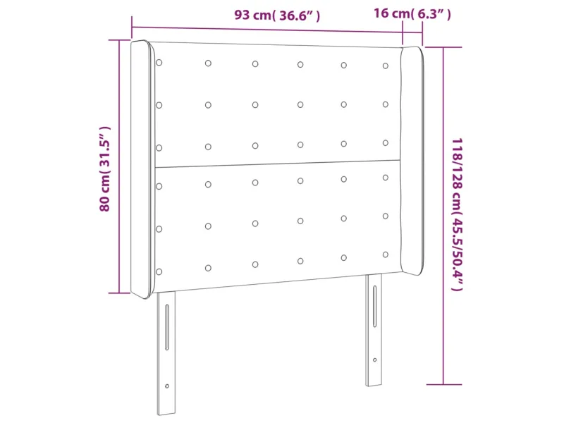 Tête de lit à LED Gris clair 93x16x118/128 cm Tissu