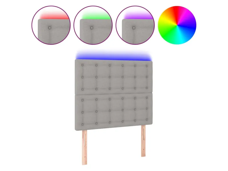 Tête de lit à LED Gris clair 90x5x118/128 cm Tissu