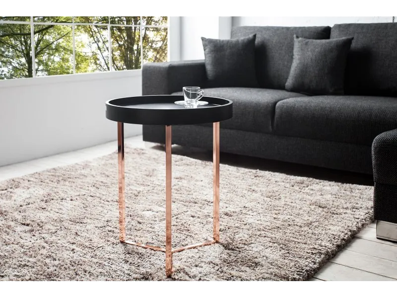 Table d'appoint design en bois noir / métal cuivré