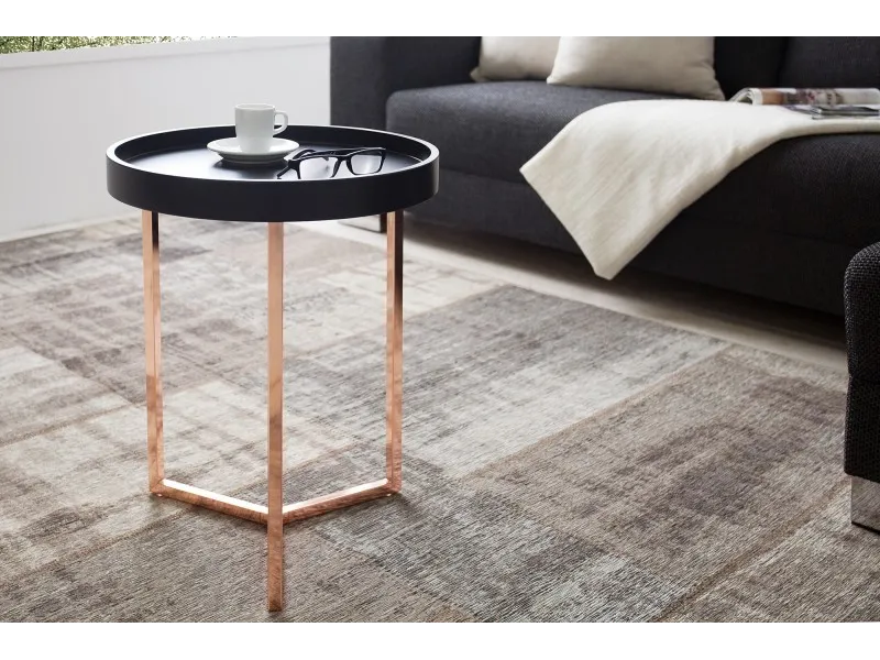 Table d'appoint design en bois noir / métal cuivré