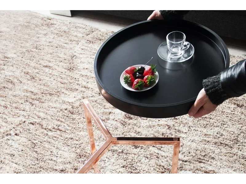 Table d'appoint design en bois noir / métal cuivré