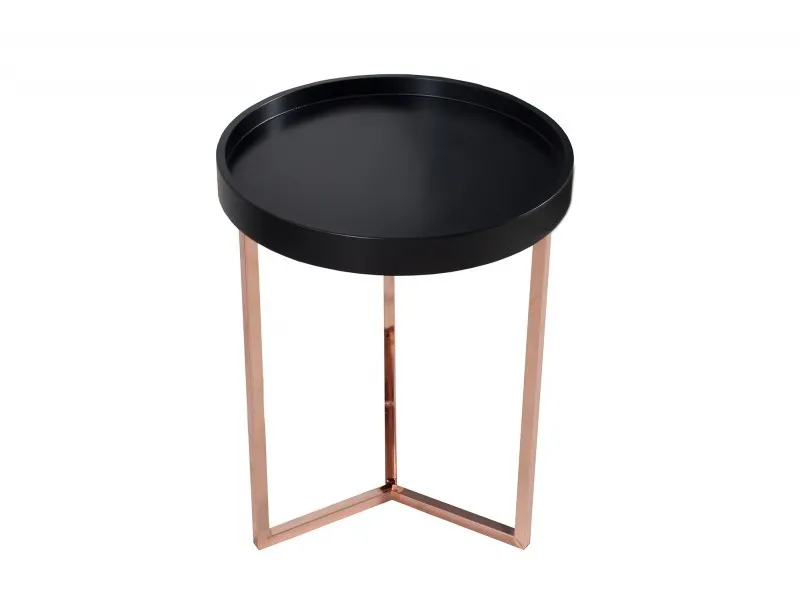 Table d'appoint design en bois noir / métal cuivré