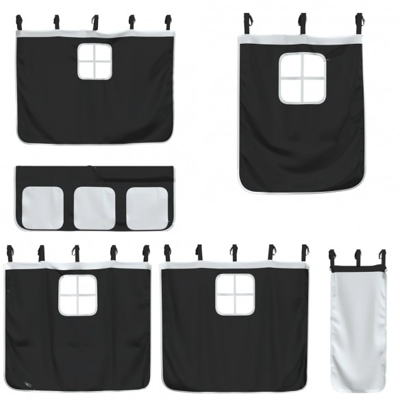 Lit mezzanine enfants et rideaux blanc/noir 80x200cm pin massif