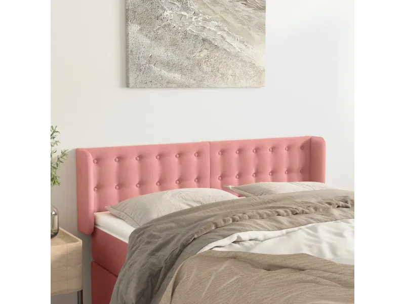Tête de lit avec oreilles Rose 147x16x78/88 cm Velours
