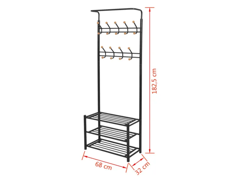 Porte-manteau avec rangement pour chaussures 68x32x182,5cm Noir