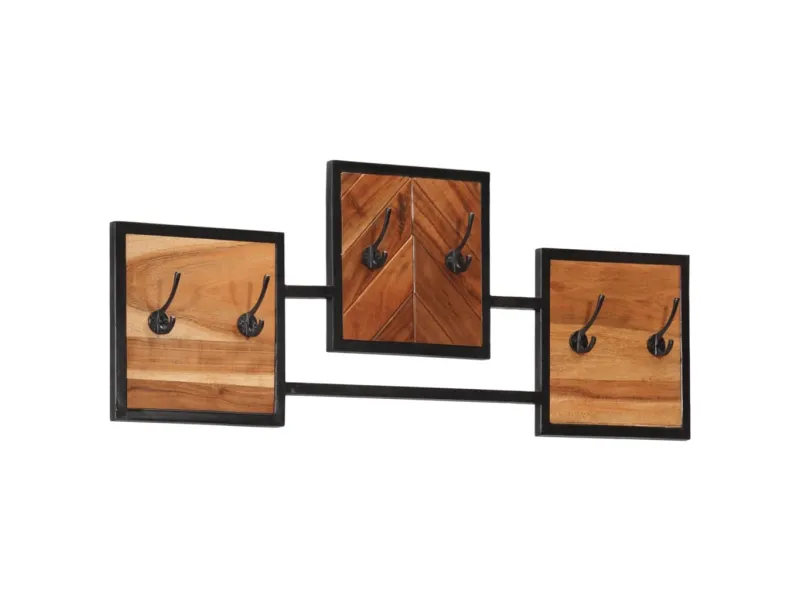 Porte-manteau mural 90x1x35 cm bois massif d'acacia et fer