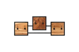Porte-manteau mural 90x1x35 cm bois massif d'acacia et fer 2