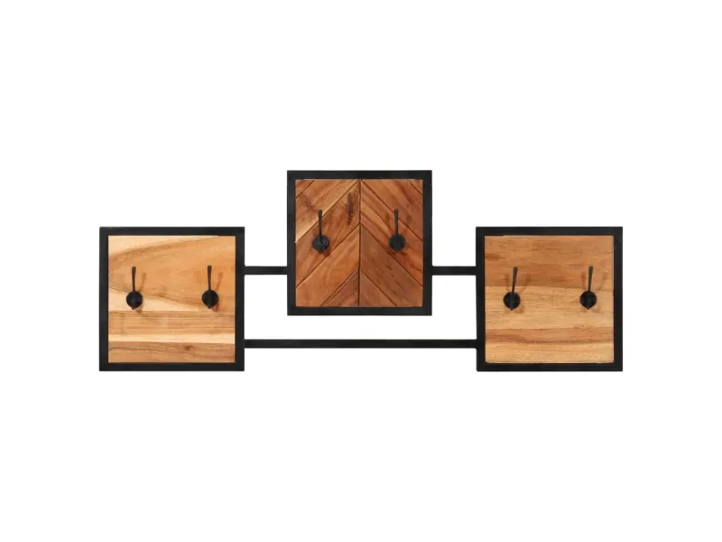 Porte-manteau mural 90x1x35 cm bois massif d'acacia et fer