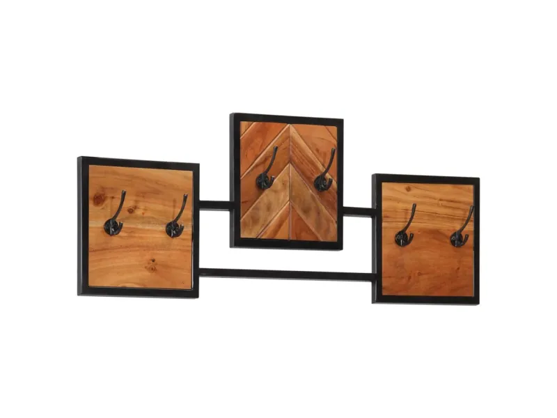 Porte-manteau mural 90x1x35 cm bois massif d'acacia et fer
