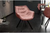 Chaise design scandinave de salle à manger coloris rose sombre en microfibre avec piétement en métal