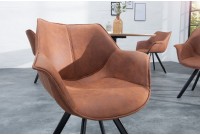 Chaise design scandinave de salle à manger coloris marron antique en microfibre avec piétement en métal