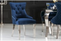Chaise salle à manger LISA, élégante, en velours, bleu, design baroque