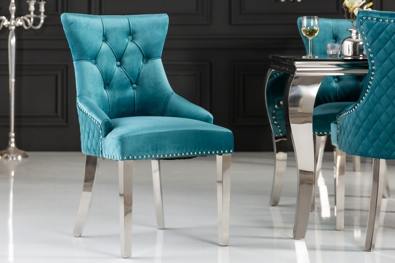 Chaise salle à manger LISA, élégante, en velours, turquoise, design baroque