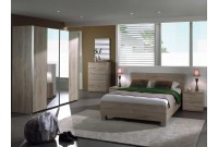 Chambre complete adulte avec un lit 160x200cm design coloris chêne Cuneo